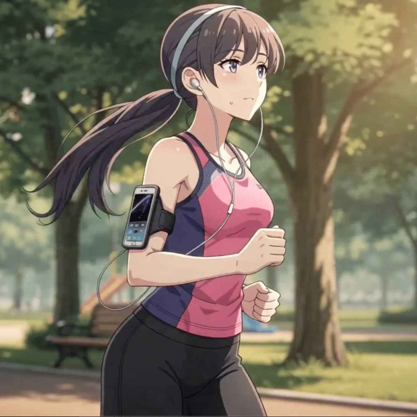 公園でジョギングする女性のアニメイラスト