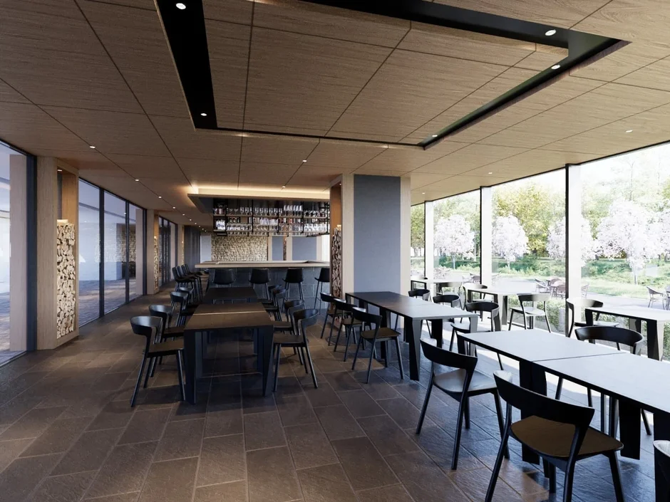 モダンで広々としたレストランまたはバーの内部