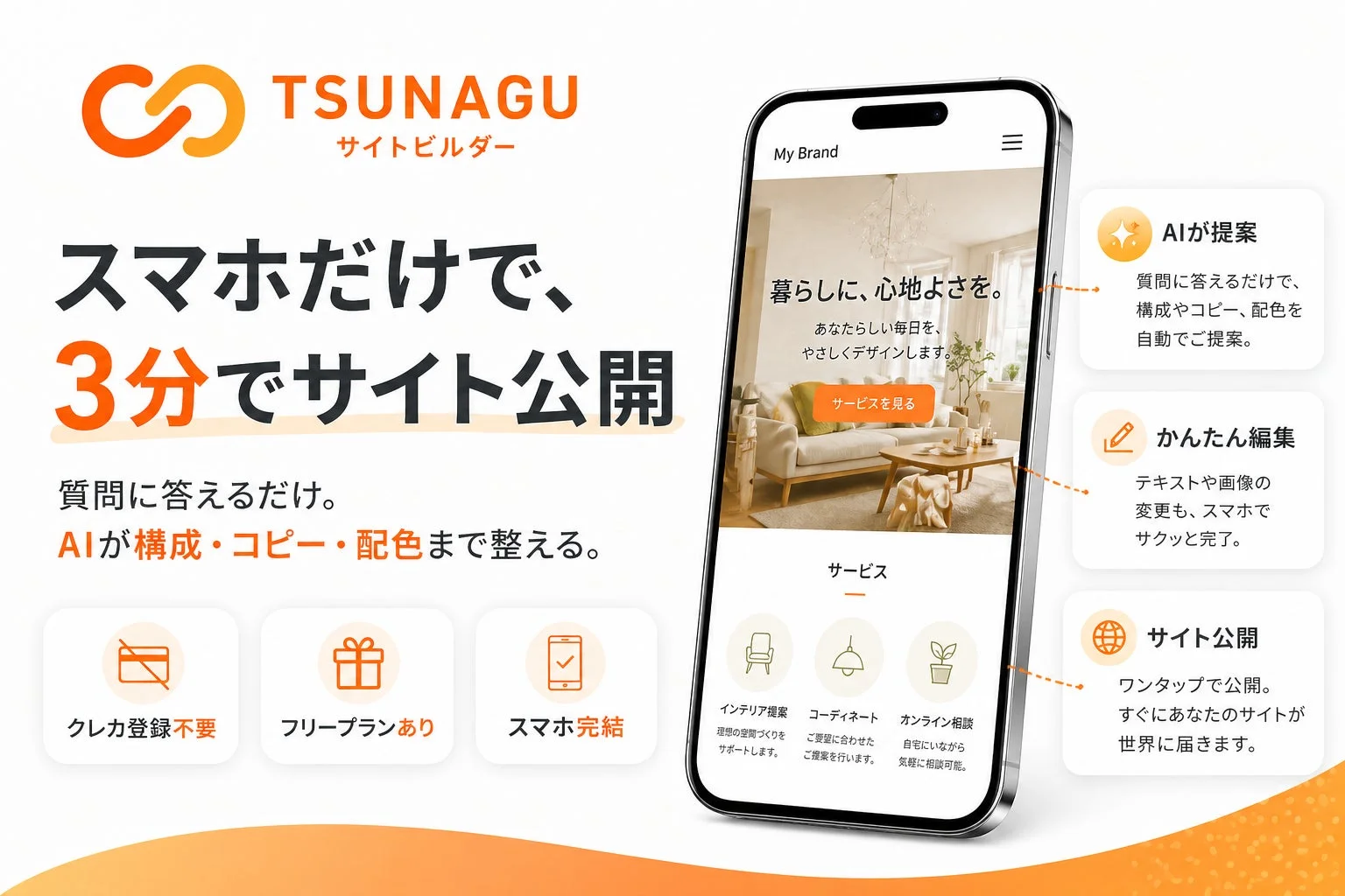 TSUNAGU サイトビルダー スマホだけで、3分でサイト公開