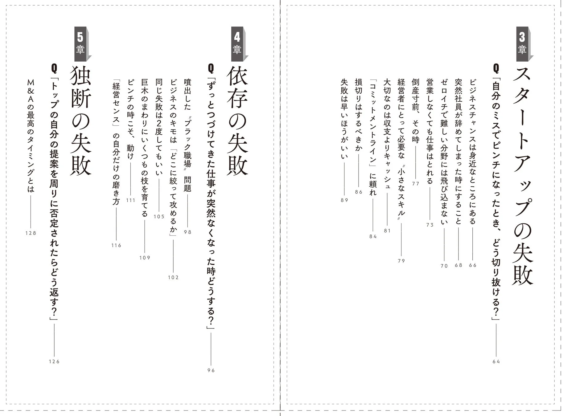 目次ページ（スタートアップの失敗、依存の失敗、独断の失敗）