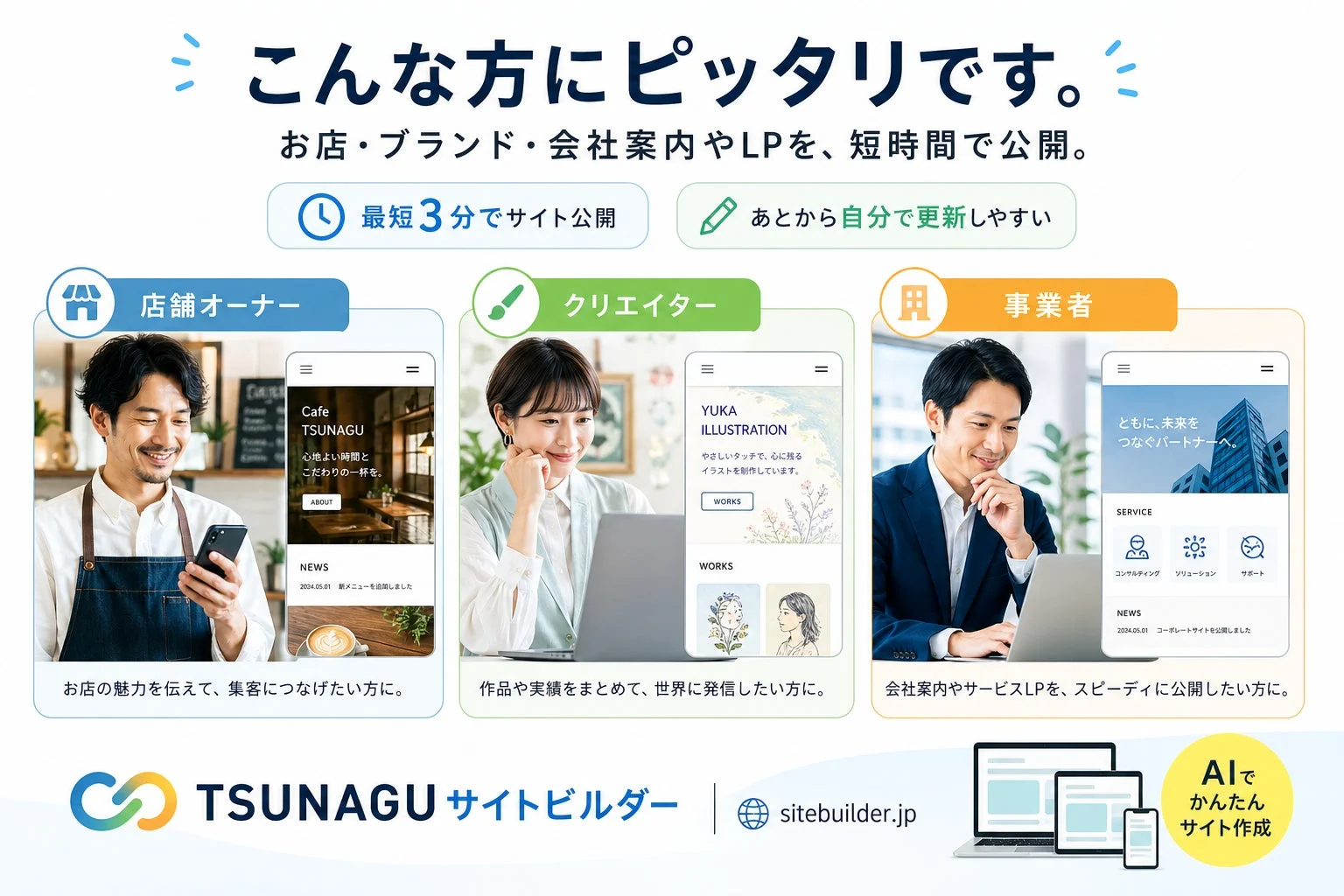 TSUNAGU サイトビルダー こんな方にピッタリです。