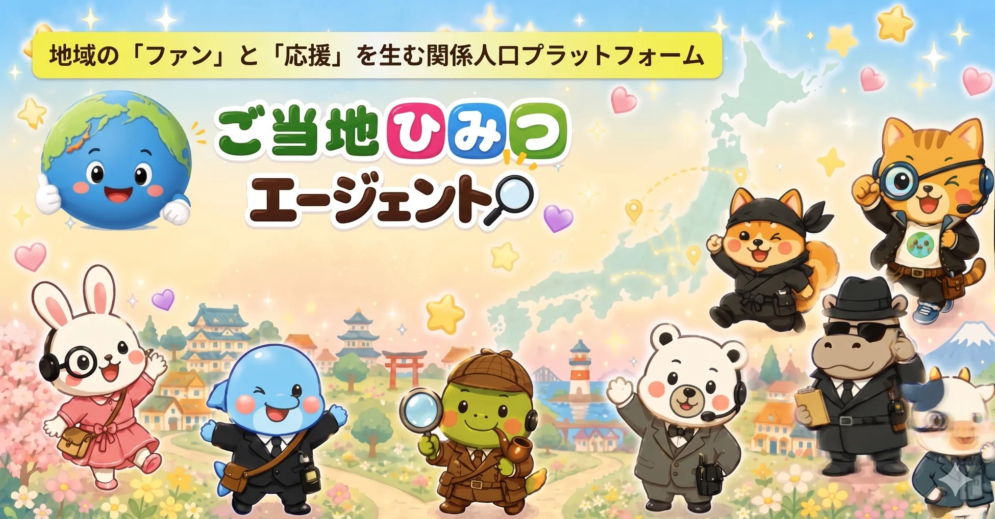 ご当地ひみつエージェントのロゴとキャラクター