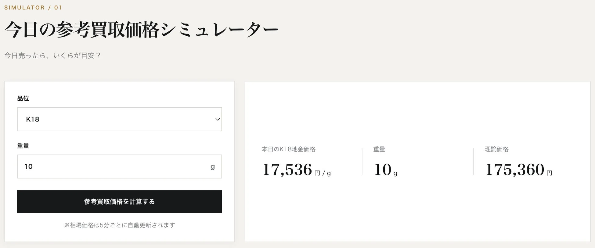 今日の参考買取価格シミュレーター