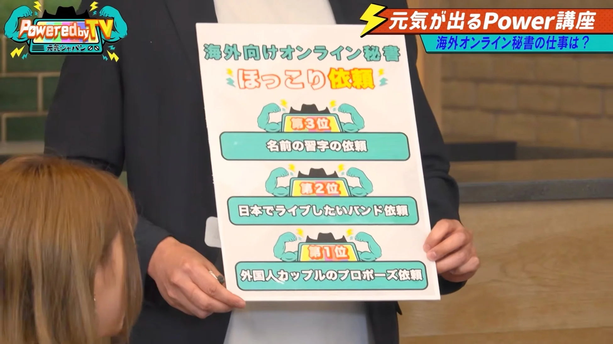 テレビ番組で海外オンライン秘書の「ほっこり依頼」がランキング形式で紹介される様子