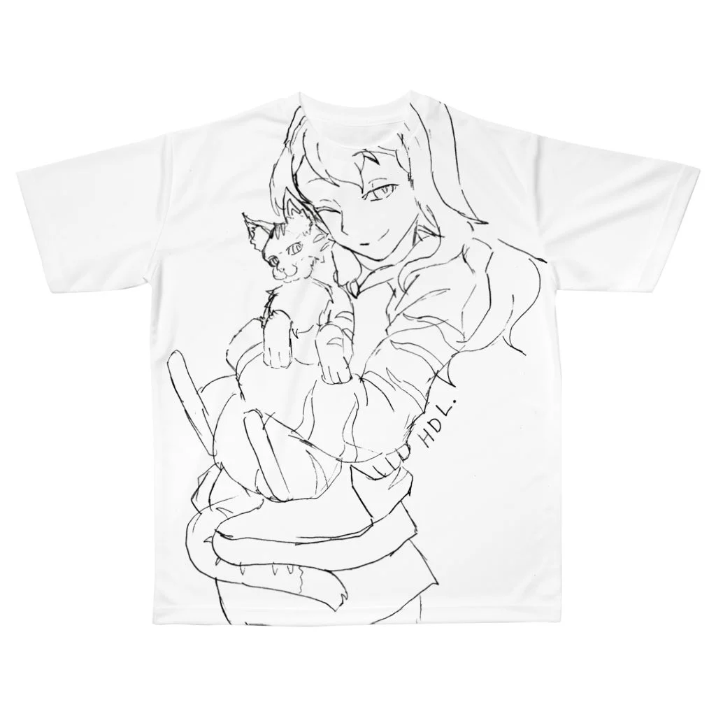 Tシャツ(少女と猫)