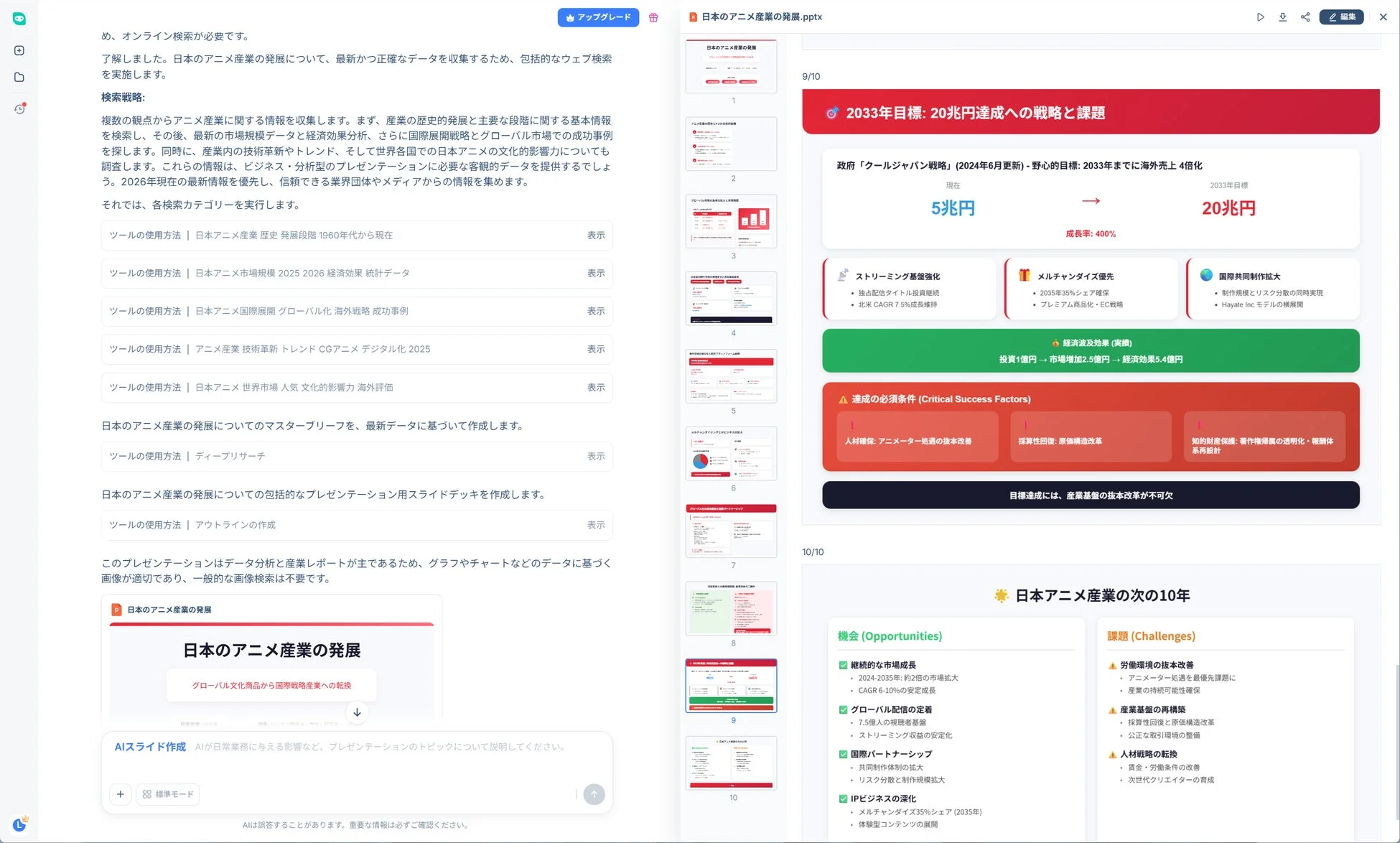 め、オンライン検索が必要です。了解しました。日本のアニメ産業の発展について、最新かつ正確なデータを収集するため、包括的なウェブ検索を実施します。