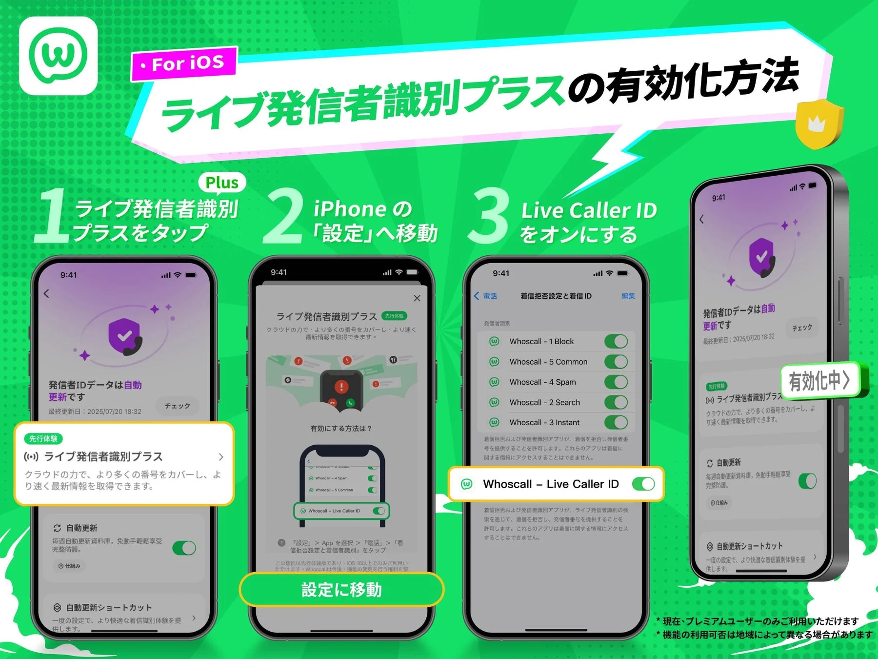 For iOS ライブ発信者識別プラスの有効化方法