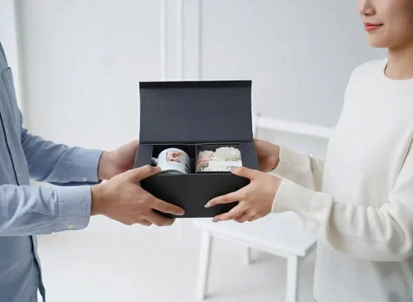 ギフトボックスを手渡す様子