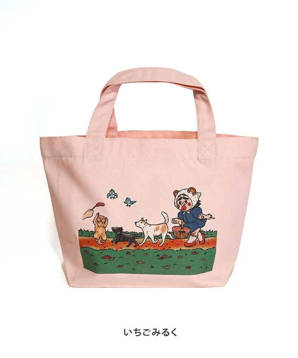 いちごみるくカラーのランチトート