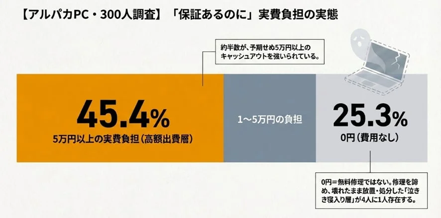 約半数が、予期せぬ5万円以上のキャッシュアウトを強いられている。
