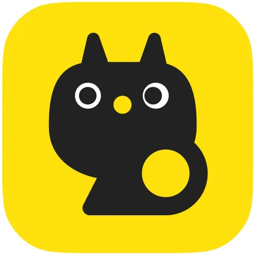 黄色い背景に黒い猫のようなキャラクターが描かれたシンプルなアイコン