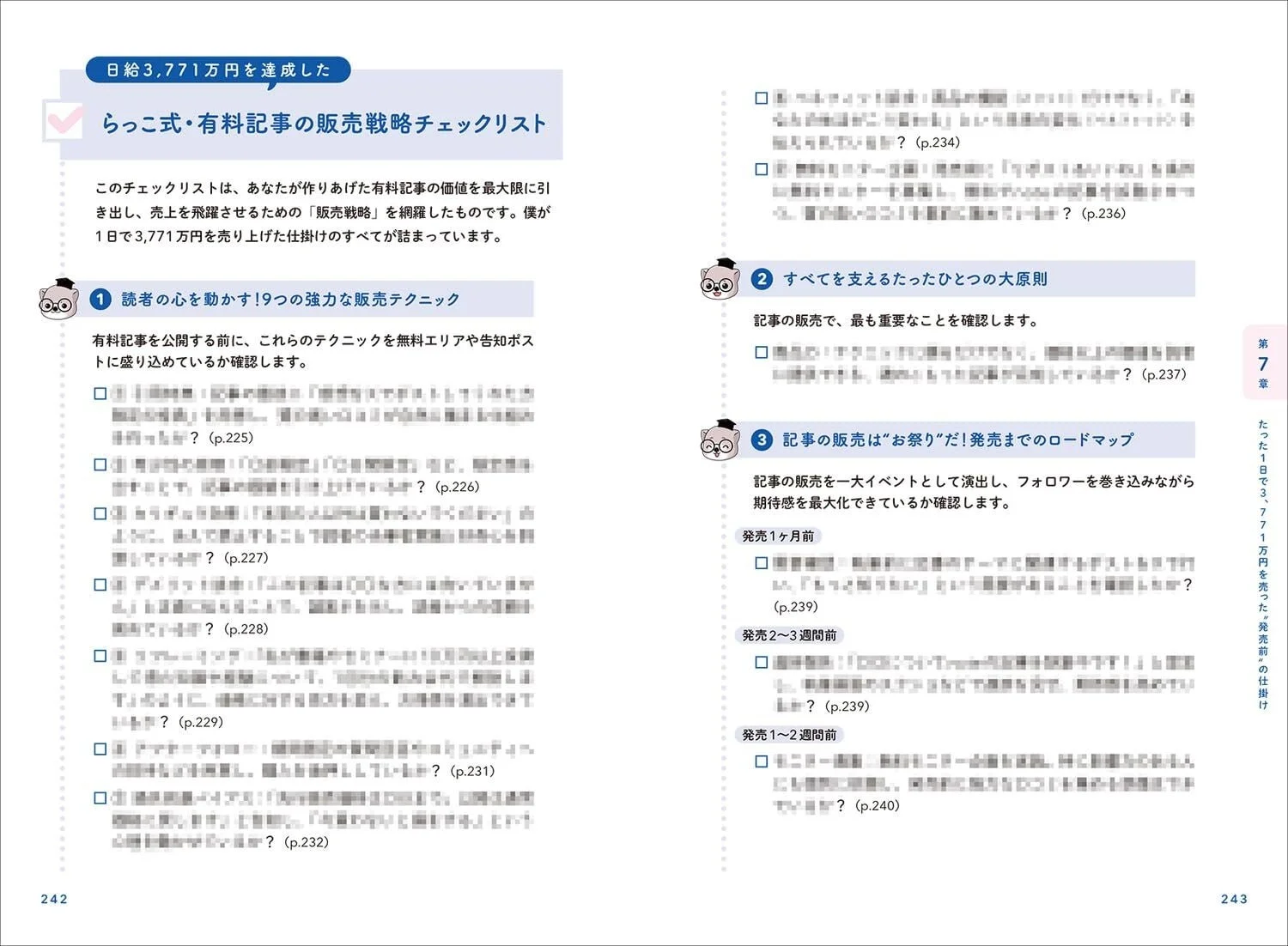 らっこ式・有料記事の販売戦略チェックリストの一部
