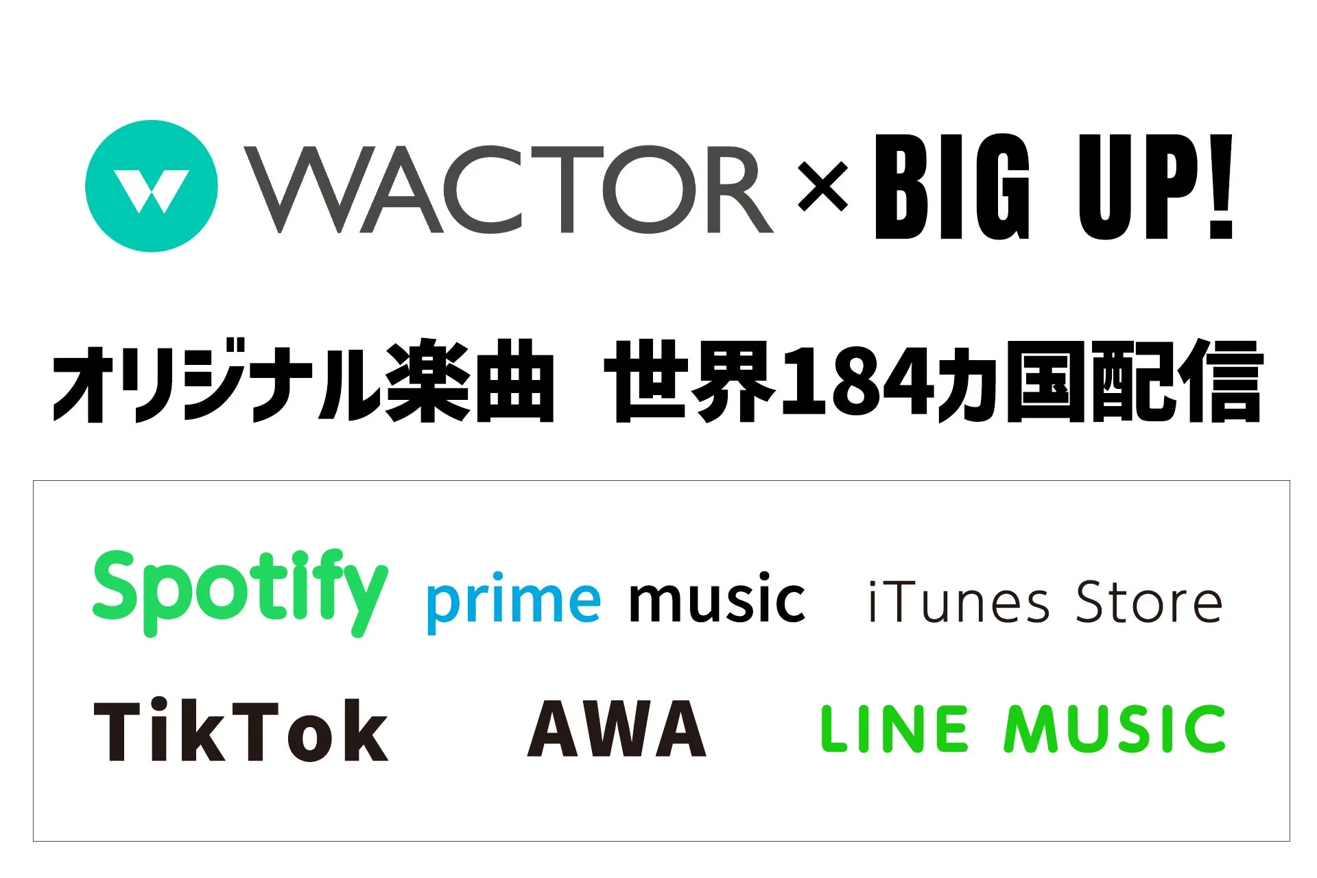 WACTORとBIG UP!が提携し、オリジナル楽曲を世界184カ国に配信することを告知