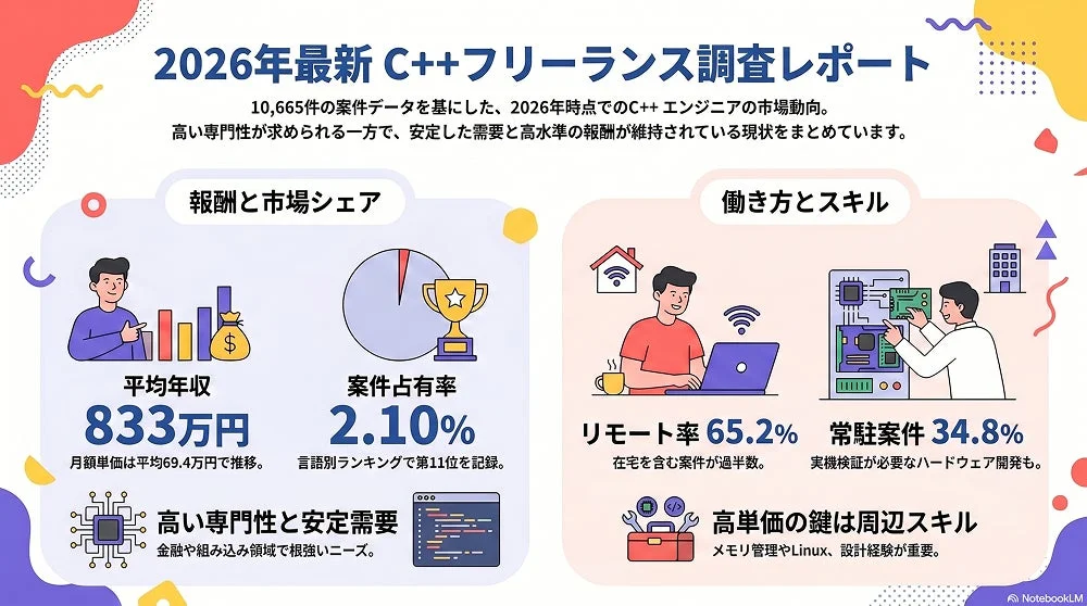2026年のC++フリーランスエンジニア市場動向レポートのサマリー