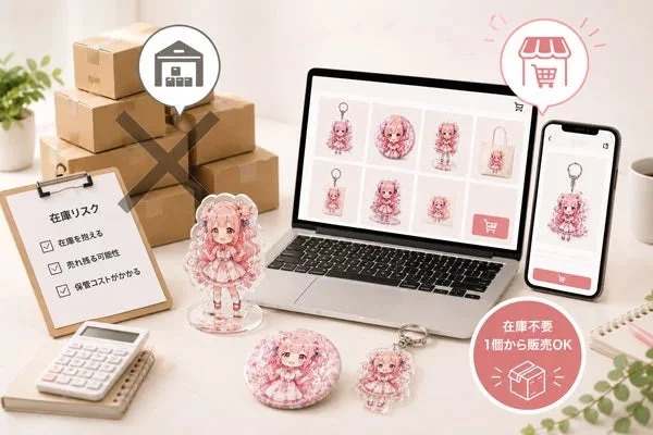 在庫リスクを抱える従来型の物販と、在庫不要で1個から販売できるEコマースのメリットを比較