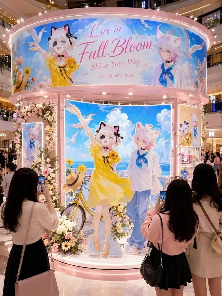 ショッピングモールに設置されたアニメキャラクターのポップアップディスプレイ