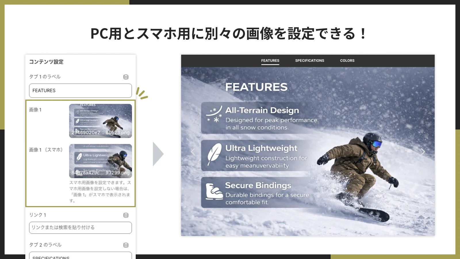PC用とスマホ用に別々の画像を設定できる!