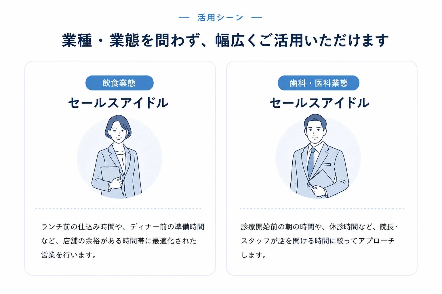 活用シーン 業種・業態を問わず、幅広くご活用いただけます