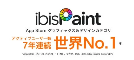 ibisPaintがApp Storeグラフィックス&デザインカテゴリで、アクティブユーザー数7年連続世界No.1を達成したことを示す画像