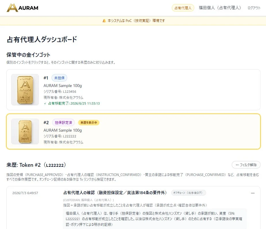 AURAMの占有代理人ダッシュボード