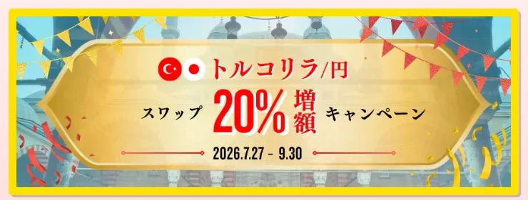 トルコリラ/円のスワップ金利が20%増額されるキャンペーンを告知する画像