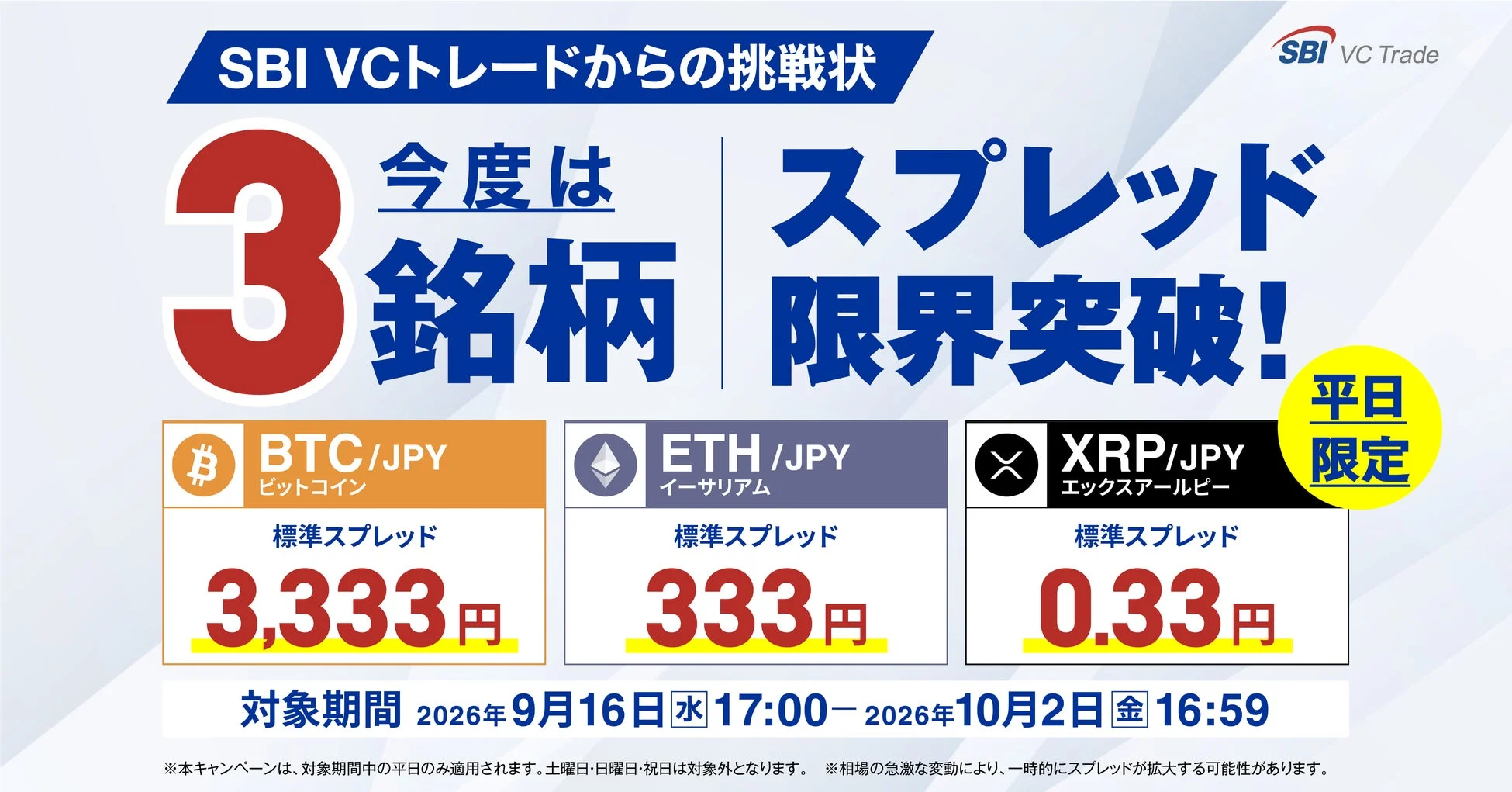 SBI VCトレードの期間限定キャンペーン告知
